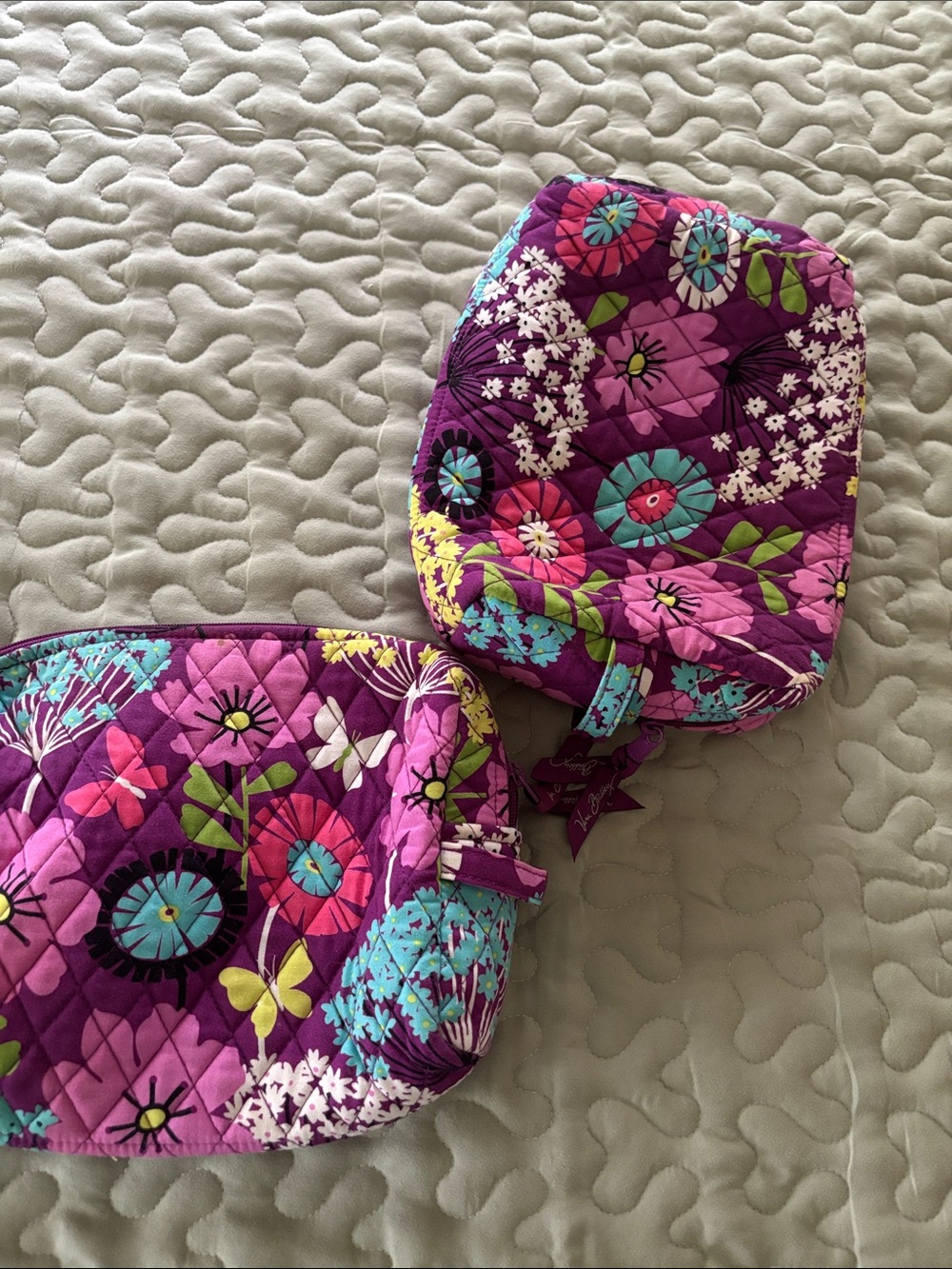 Vera Bradley Retired Flutterby Quilted Floral Lined Cosmetic Pouches Bags 2 - Picture 11 of 14